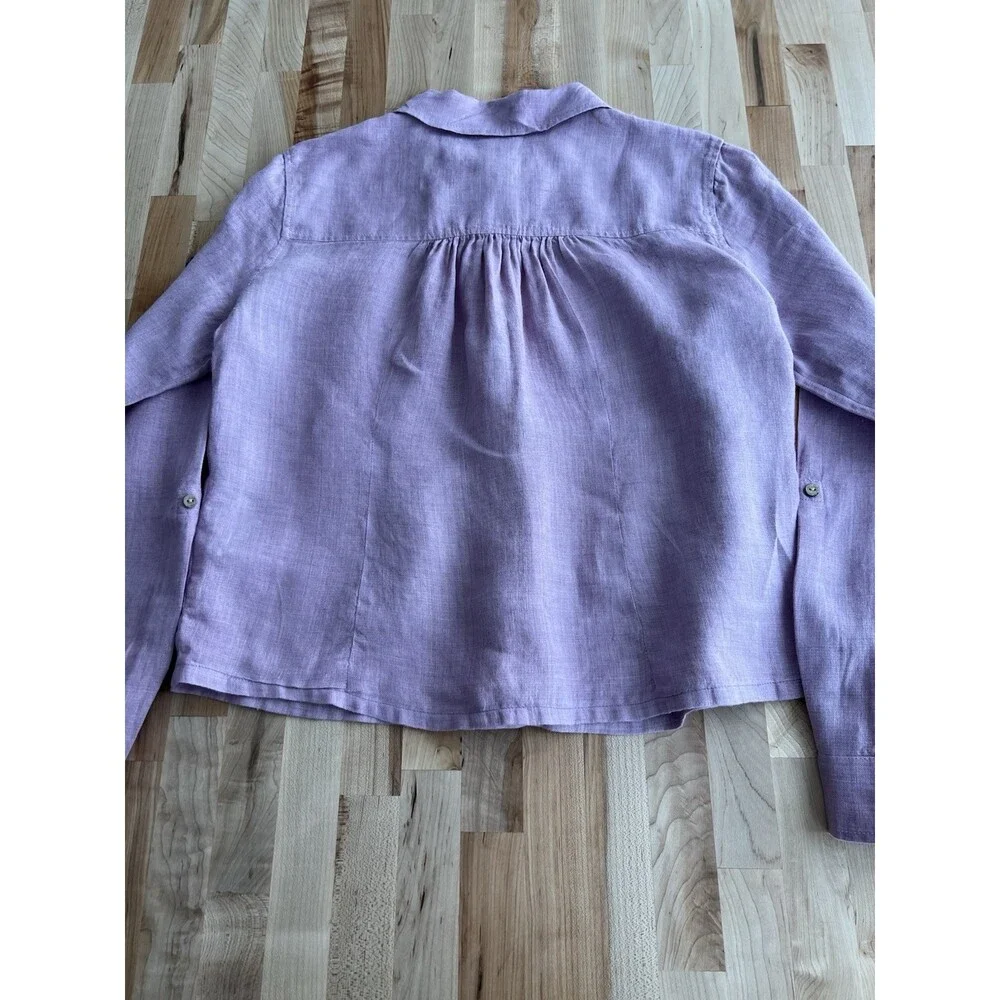 Sigrid Olsen Roll Tab Sleeve Button-Up Blouse 100% Linen Lilac Purple S - Picture 2 of 9